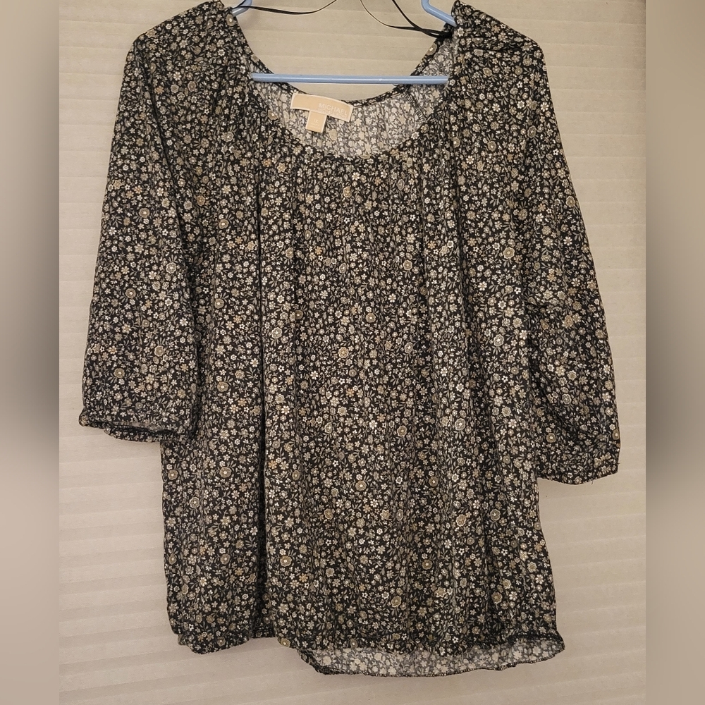 Michael Kors Black and Cream Floral Blouse